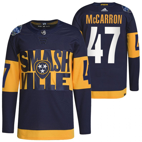 Men's Navy Nashville Predators #47 Michael Mccarron 2022 Stadium Series Breakaway Player Stitched Jersey